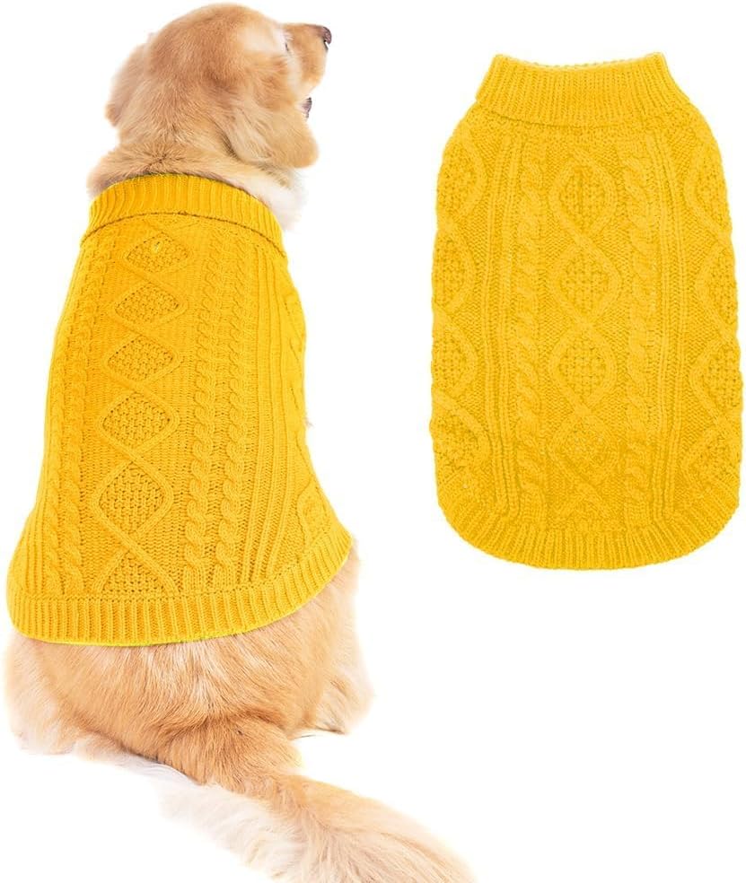 BINGPET Thermal Knitted Dog Sweater for Small Medium Large Dogs,Winter Dog Cat Coat Warm Sweartershirts Outfits,Classic Cable Knit Turtleneck Pullover Dog Jumper Coat Warm Sweartershirts