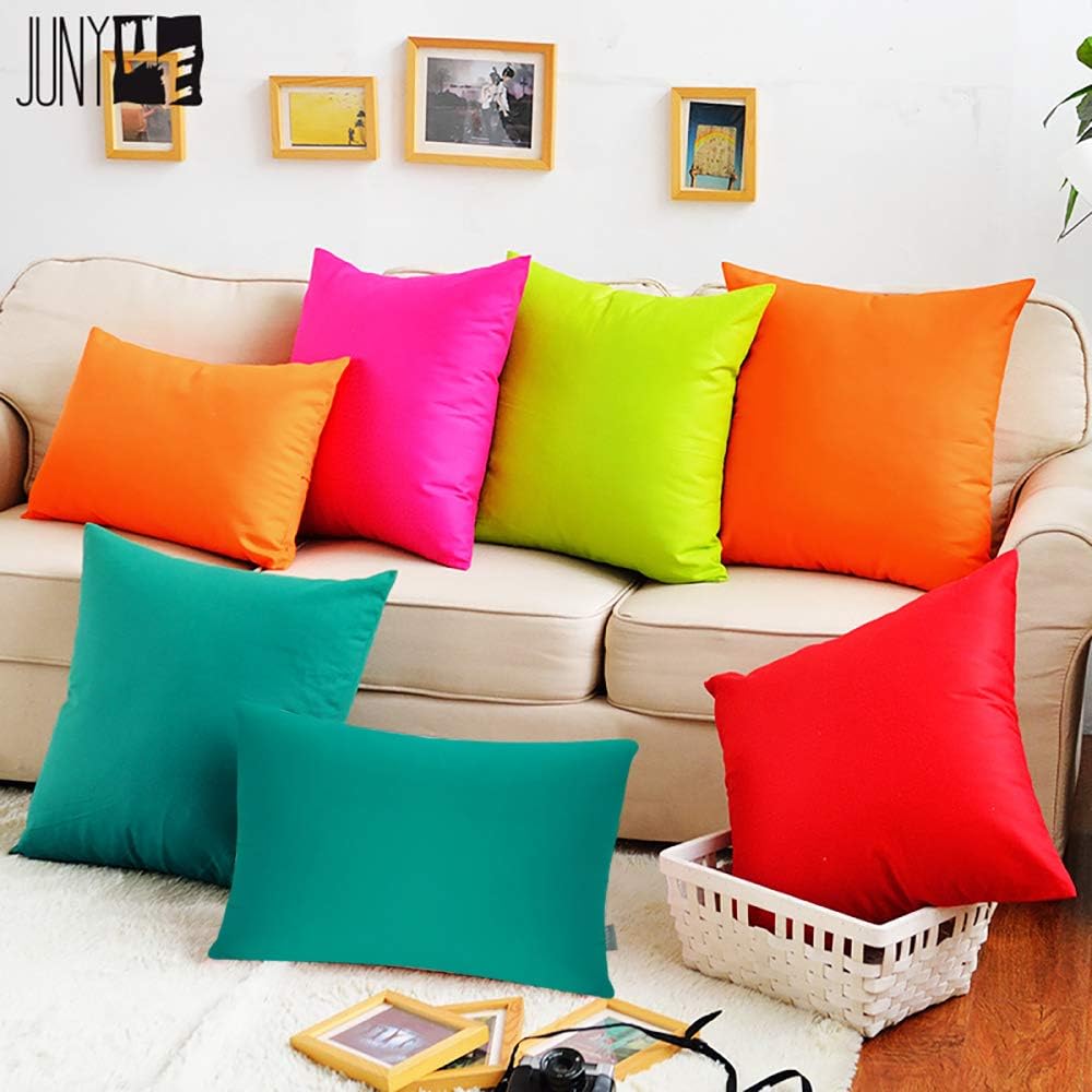 Thmyo 4-Pack 100% Cotton Comfortable Solid Decorative Throw Pillow Case, Square Cushion Cover Pillowcase Sublimation Blank Pillow Covers DIY Throw Pillowcase for Sofa(18x18 inch/ 45x45cm,Lake Blue)