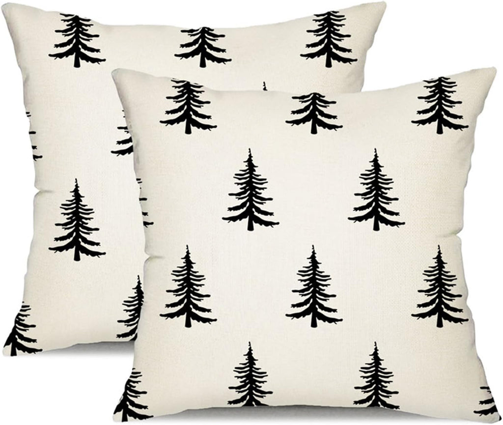 DFXSZ Christmas Pillow Covers 16x16 inch Set of 2 Christmas Tree Decorative White Throw Pillow Covers Winter Famliy Decoration for Home Couch TH-30A16