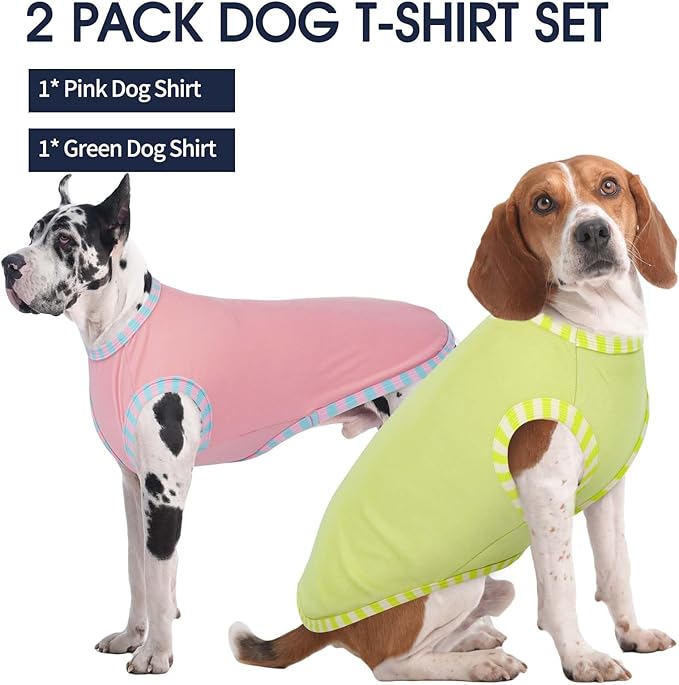IECOii 2 Pack Dog T-Shirt for Small Dogs | Breathable Stretch Fit for Summer, UV Sun Protection for Chihuahua & Cats, Pink+Green,M
