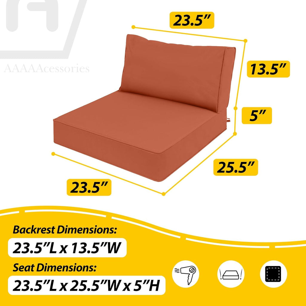 AAAAAcessories Outdoor Deep Seat Cushions, Waterproof, Fade-Resistant Patio Furniture Replacement Cushions, 23.5" x 25.5" x 5" + 23.5" x 13.5", Set of 4, Rust
