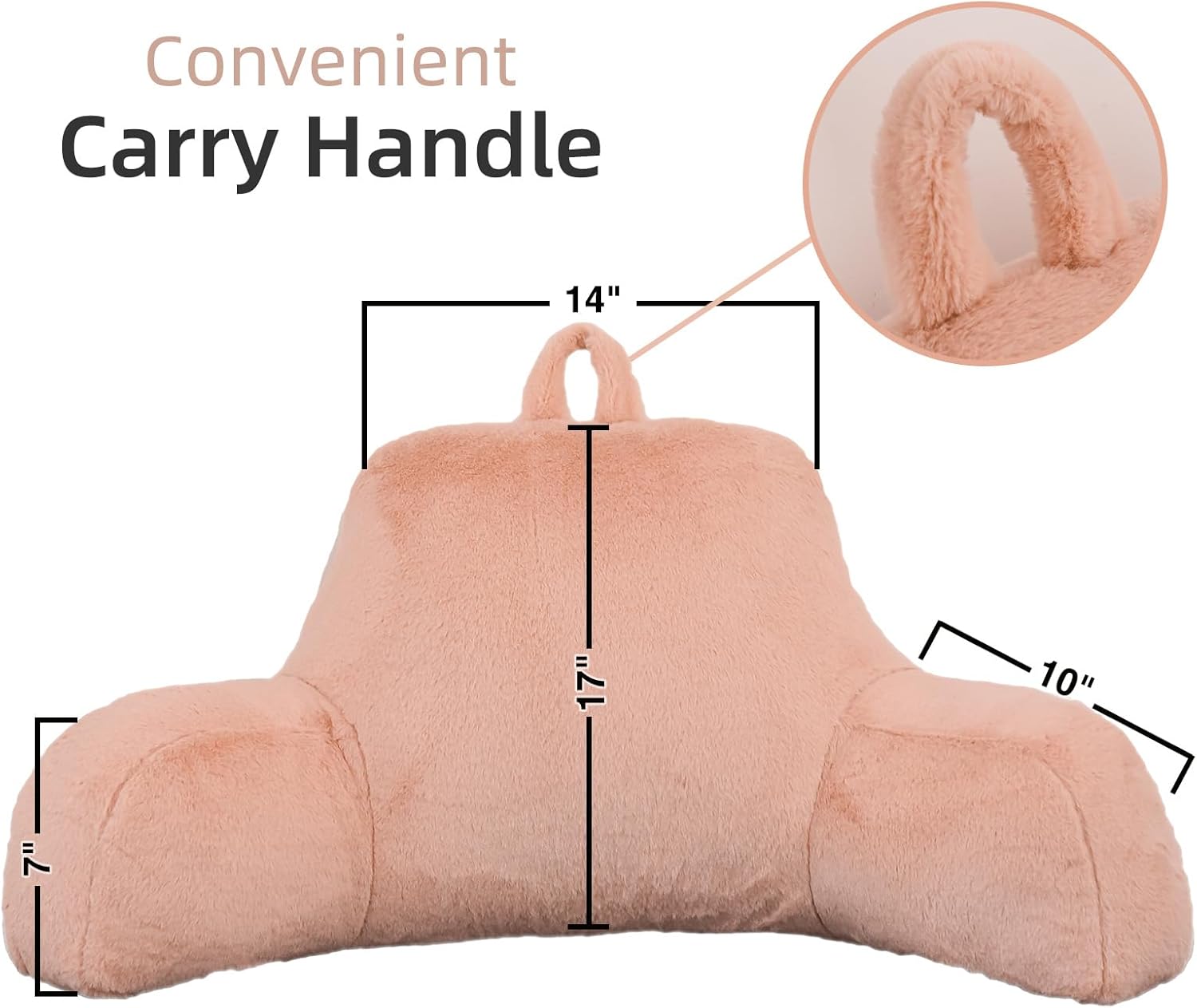 A Nice Night Faux Fur Reading Pillow Bed Wedge Large Adult Children Backrest with Arms Back Support for Sitting Up in Bed/Couch for Bedrest,Pink