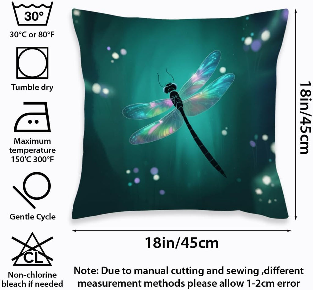 2 Pcs Modern Green Dragonfly Print Pillow Cover, Insect Themed Linen Square Cushion Covers for Couch Sofa Bed Bedroom Apartment Dorm Living Room Office Home Decor,Dragonflies Gifts for Women