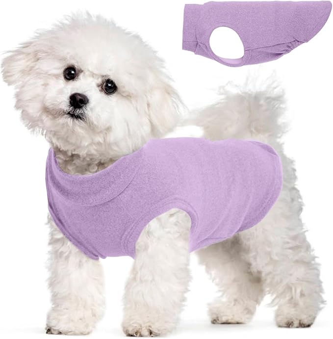 Fleece Sweater for Smalll Dogs - Purple, M - Pullover Vest | Stretchable Warm Sweatshirt, Lightweight Winter Jacket for Free Movement,Seasonal Dog Clothes,Shih Tzu, Papillon