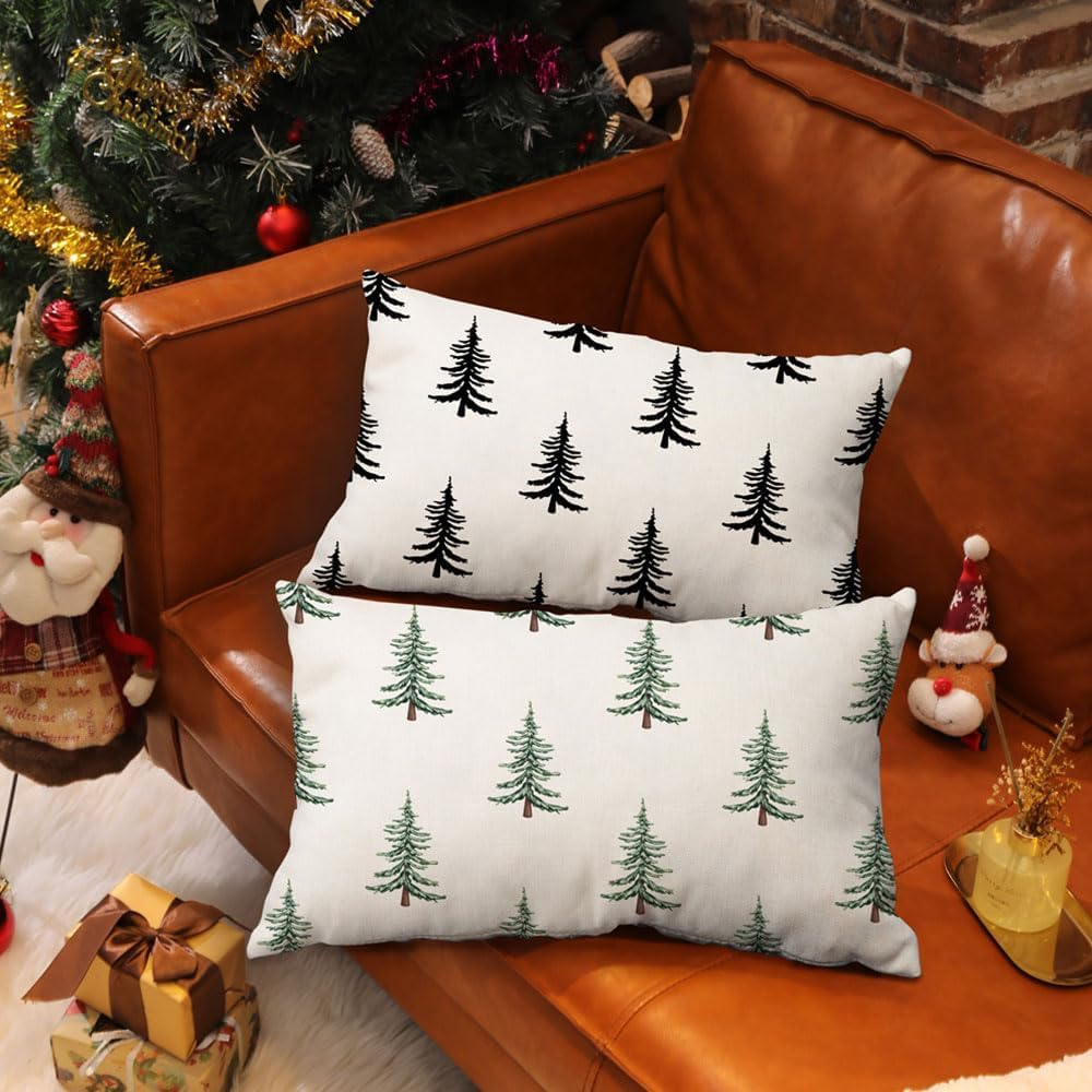 DFXSZ Christmas Pillow Covers 12x20 inch Set of 2 Christmas Tree Decorative White Throw Pillow Covers Winter Famliy Decoration for Home Couch TH-30B12