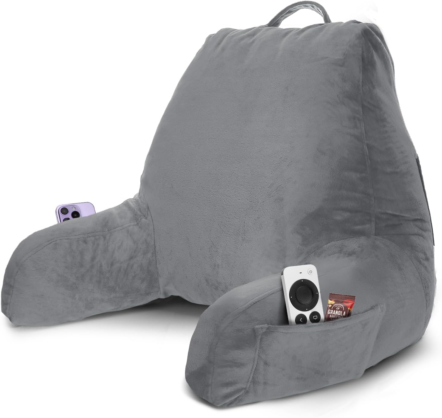 Nestl Reading Pillow with Shredded Memory Foam, Designed for Sitting Up in Bed and Couch, Back and Arms Adjustable Support for Adult & Teens Backrest Pillows for Reading, with Washable Cover Grey