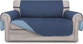 Easy-Going Reversible Loveseat Couch Cover for 2 Cushion Couch Sofa Cover for Dogs Water Resistant Furniture Protector with Foam Sticks Elastic Straps for Pet (Loveseat, Dark Blue/Light Blue)