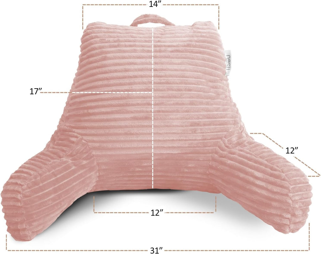 Hearth & Harbor Reading Pillow for Bed Adult – Back Pillow for Sitting in Bed, Standard Bed Pillows for Sitting Up in Bed, Foam Bed Chair Pillow, Peach Beige Bed Rest Pillow