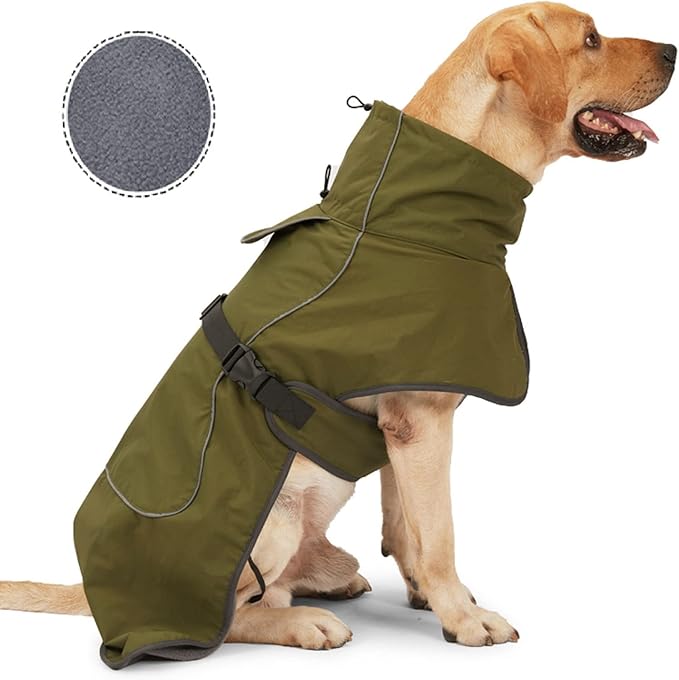 Barkworthies Dog Raincoat - Waterproof Winter Jacket with Velvet Inner, Reflective Strip, Green M