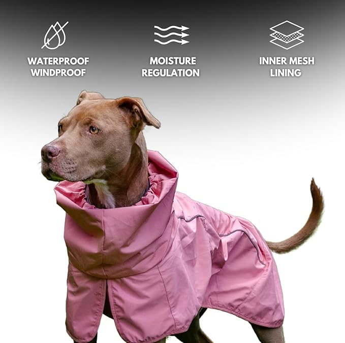 Spark Paws Dog Raincoat, Waterproof Windproof Rain Jacket, for Small Medium Large Extra Large Dogs, Reflective Breathable Full-Body Coverage Dry Suit - Sea Pink, M