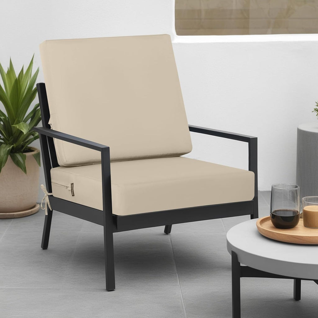 idee-home Outdoor Cushions for Patio Furniture, Outdoor Seat Cushion, Waterproof Couch Hampton Bay Deep Seat Replacement Chair Cushions for Garden Lawn Backyard Deck, 24 x 24 Beige