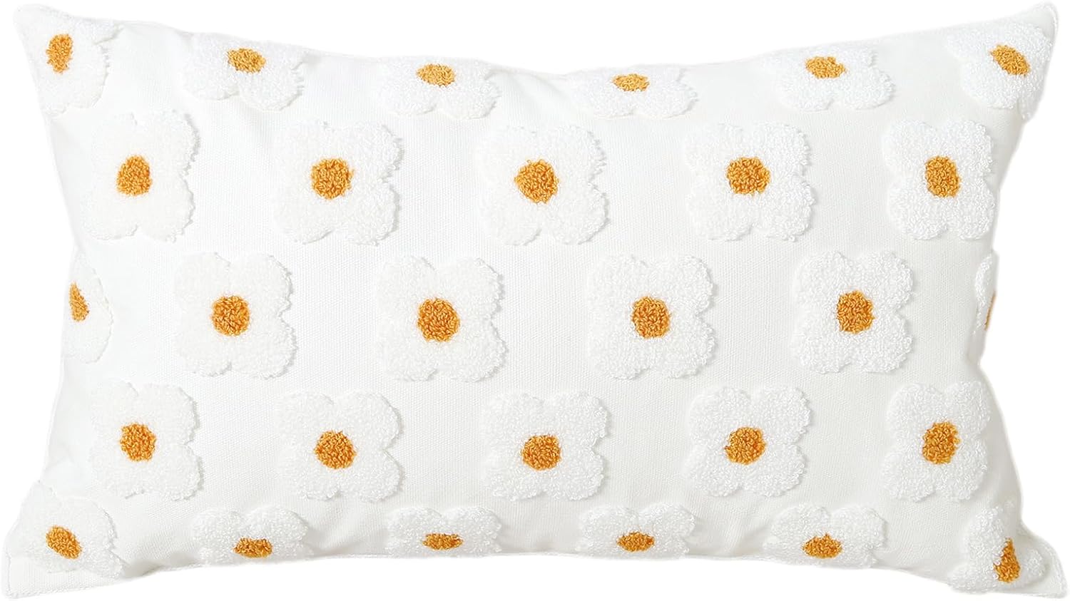 DECOBIRD Embroidery Throw Pillow Cover 12x20 Beige Floral Design Home Decor Loop Embroidered Pillow Case Thick Cotton Canvas Square Cushion Cover for Couch 30x50cm, 4 Petal Flowers 1 Piece