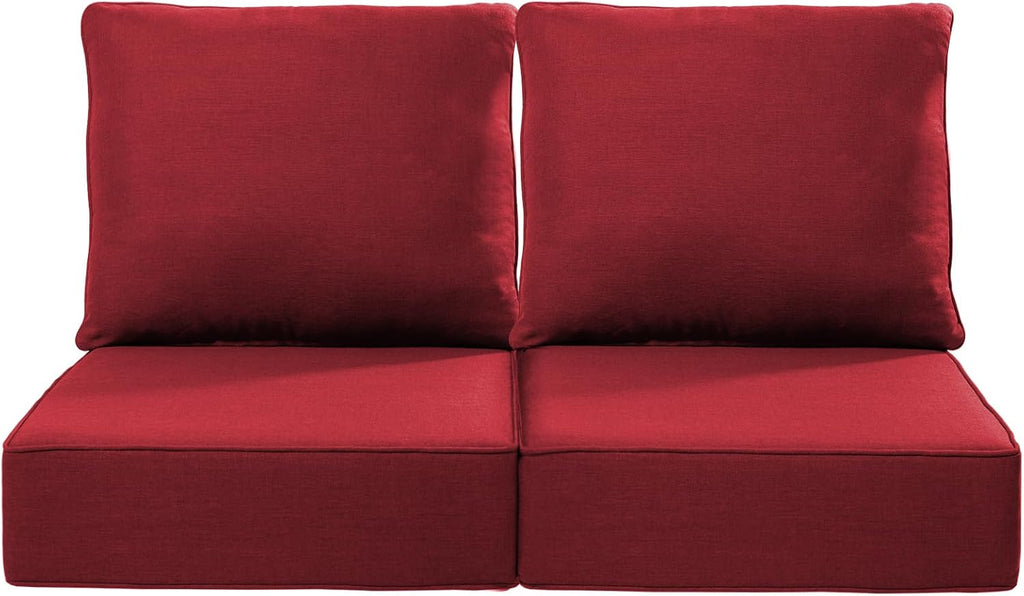 Luxury 22x24/22x25 6-Inch Outdoor Seat Cushions - Set of 2 Water Resistant Patio Chair Replacement Cushion for Porch Rattan Dining Rocker Glider Chairs Loveseat Couch Sectional Sofa - Red