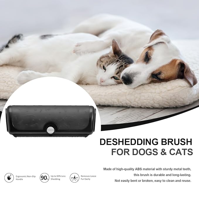Effective Deshedding Dog Brush for Shedding Control – Gentle Grooming Tool for Dogs, Cats & Horses – Ergonomic Handle for Comfortable Fur Care – Ideal for Short & Long Hair(Black)