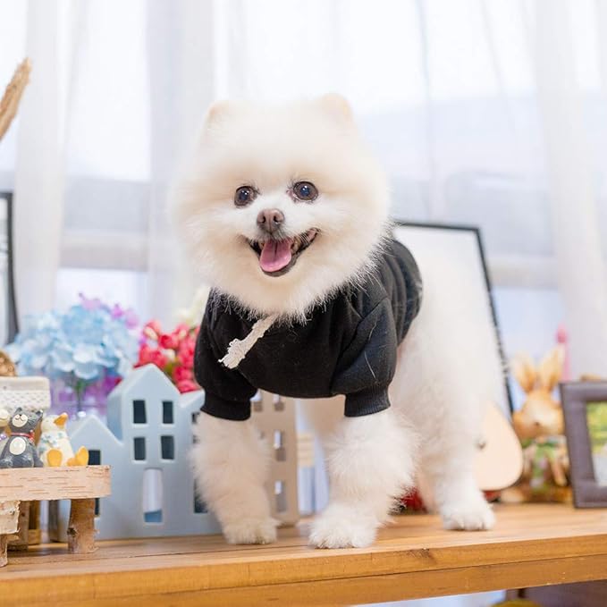 KOOLTAIL Basic Dog Hoodie - Soft and Warm Dog Hoodie Sweater with Leash Hole and Pocket, Dog Winter Coat, Cold Weather Clothes Sweatshirt for Small Medium Large Dogs Puppy Cat Boys Girls Black XS