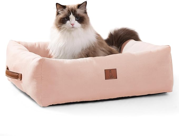 20In Dog Bed for Small Medium Sized Dogs and Cats - Washable Rectangle Puppy Bed for Indoor Outdoor, Cozy Pet Bed with Support Pillow & Non-Slip Bottom(Pink, Small)