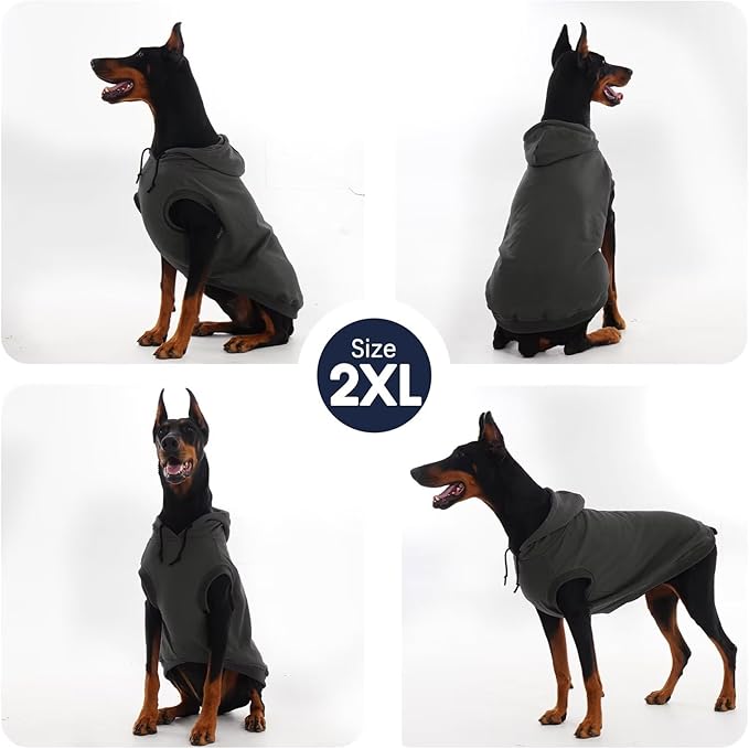 IECOii Dog Sweatshirts for Large Dogs, Basic Dog Hoodie for Large Size Dogs, Pet Pullover Sweatshirt with Hood Lightweight Fall Sweater for Doberman, Pitbull, Labrador, Grey, 2XL (No Fleece Lined)