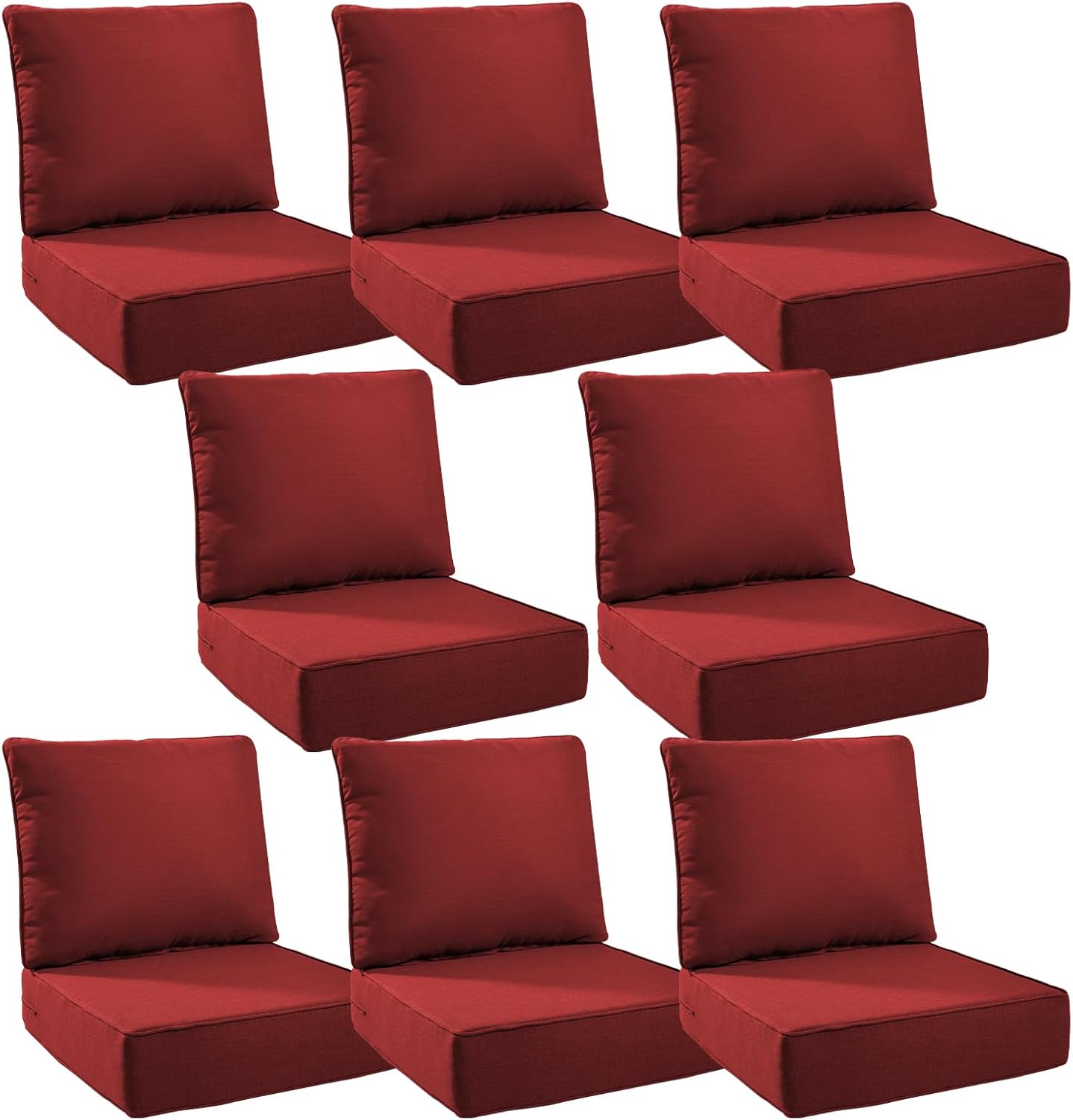 6" Thick Outdoor Cushions 24x24x6, 8-Set Deep Seat Patio Cushions with Removable Cover, Waterproof & Fade Resistant Replacement for Wicker Chair, Loveseat, Sofa - Red