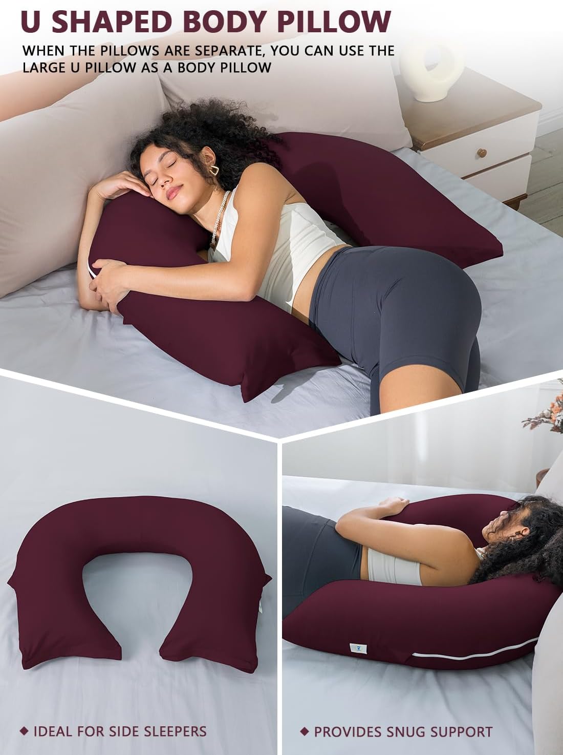 INSEN Reading Pillow for Sitting in Bed Adult, Back Pillow for Bed Sitting Up, Use for Relaxing and Gaming, Suitable for Adults & Kids(Cooling Wine, Basic)