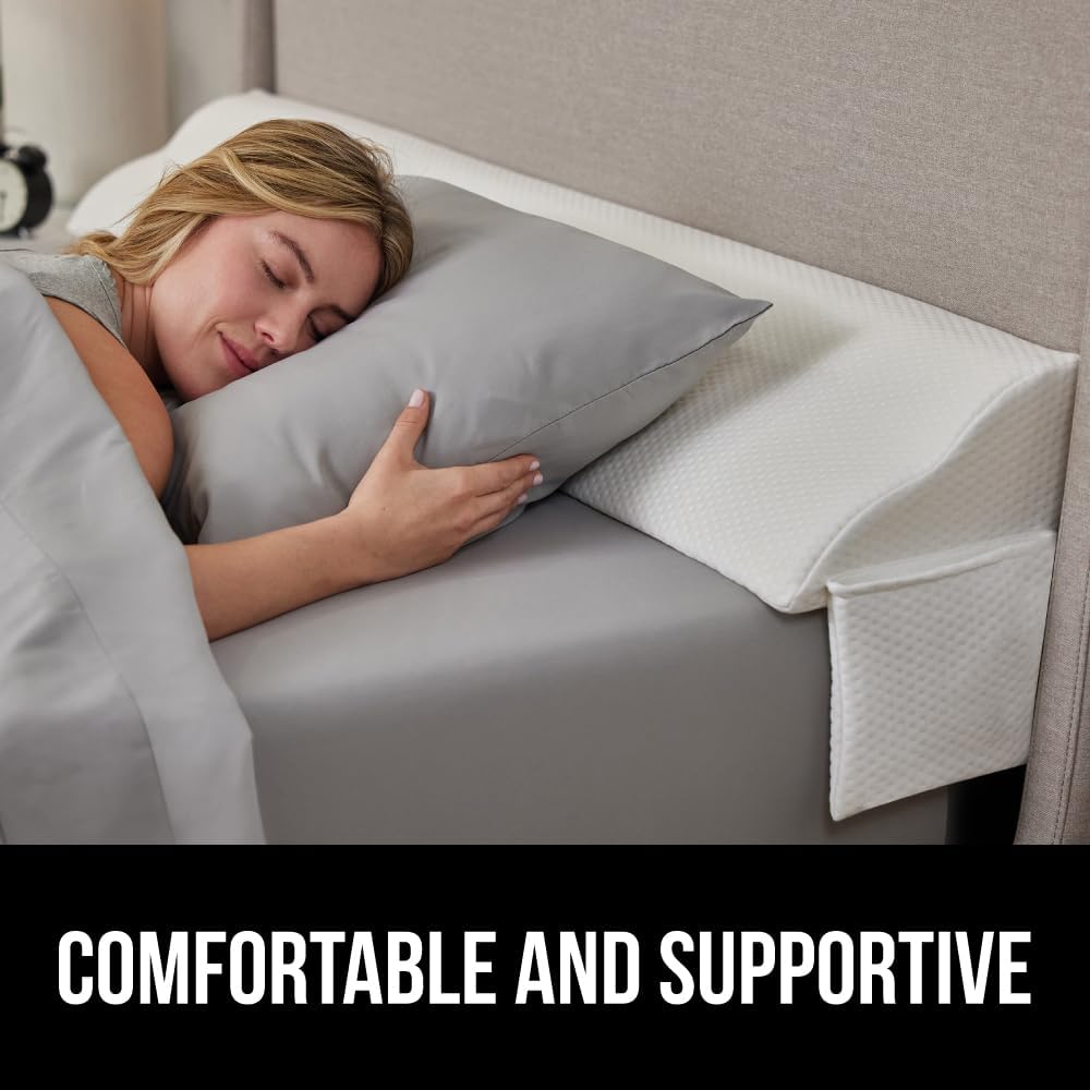 GORILLA GRIP Patent Pending Bed Wedge Pillow Headboard Gap Filler, US Designed, Comfortable Supportive High Density Foam Pillows, Stay in Place Gripping Dots, Wedges Between Mattress, Twin/XL White