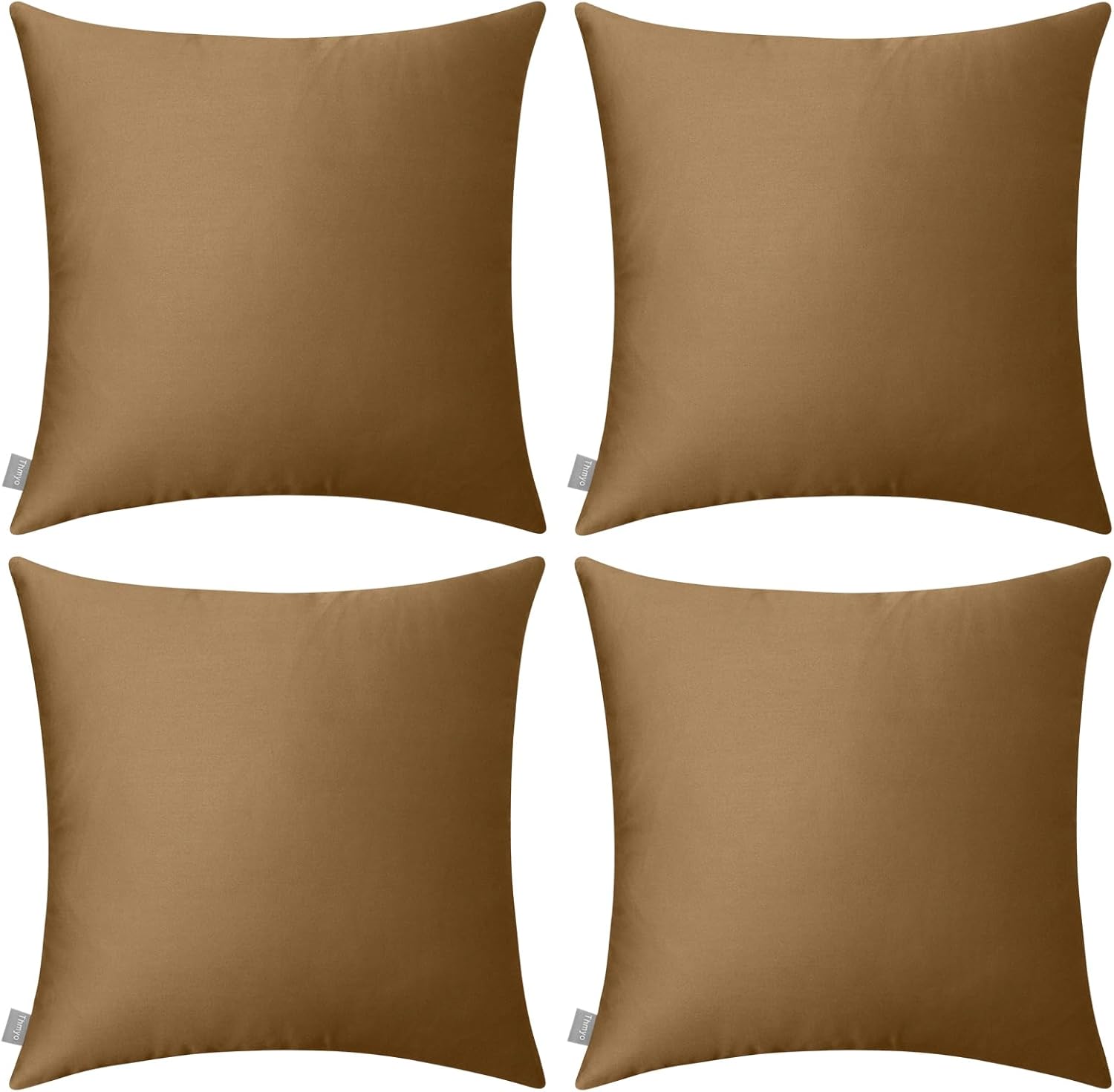 4-Pack 100% Cotton Comfortable Solid Decorative Throw Pillow Case,Thmyo Square Cushion Cover Pillowcase Sublimation Blank Pillow Covers DIY Throw Pillowcase for Sofa(18x18 inch/ 45x45cm,Light Coffee)