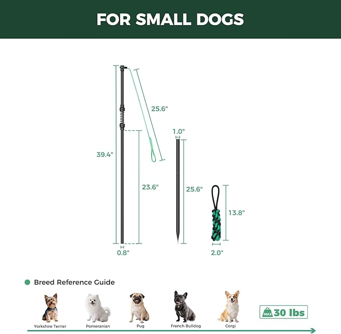 FXW TugPal Flex Outdoor Tug of War Toy for Dog,Interactive Exercise Game with Spring-Top Rod for Yard,39 inch for Small Dogs up to 20 lbs| Safe Design & Rustproof Base,│Patent Pending