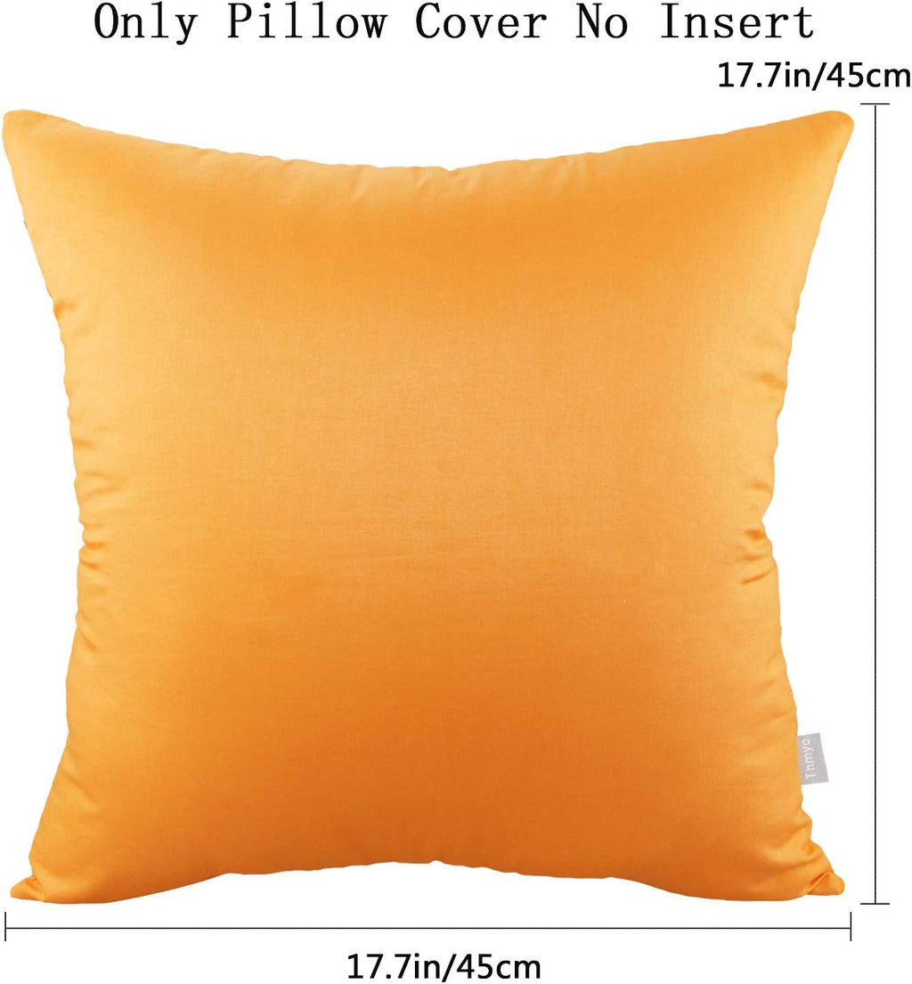 Thmyo 4-Pack 100% Cotton Comfortable Solid Decorative Throw Pillow Cases Square Cushion Cover Pillowcases Thanksgiving DIY Fall Pumpkin Orange Pillow Covers(18x18 inch/45x45cm)