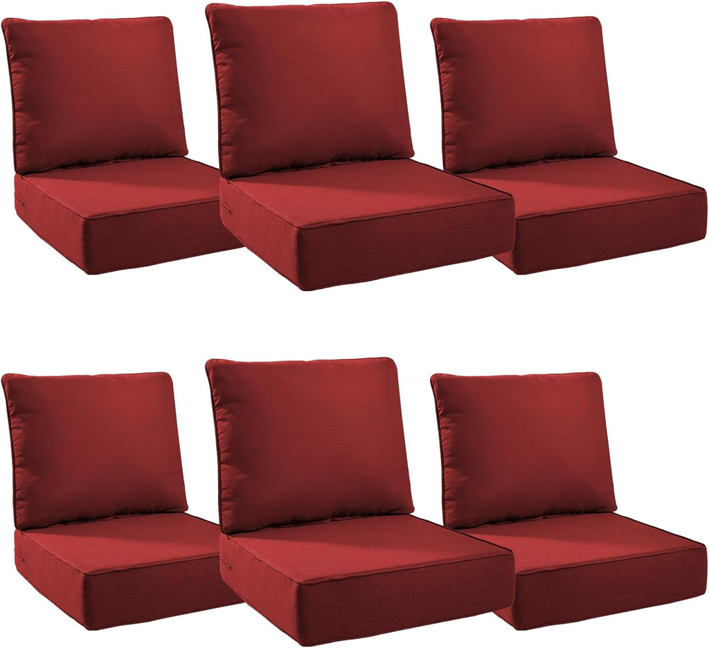 6" Thick Outdoor Cushions 24x24x6, 6-Set Deep Seat Patio Cushions with Removable Cover, Waterproof & Fade Resistant Replacement for Wicker Chair, Loveseat, Sofa - Red