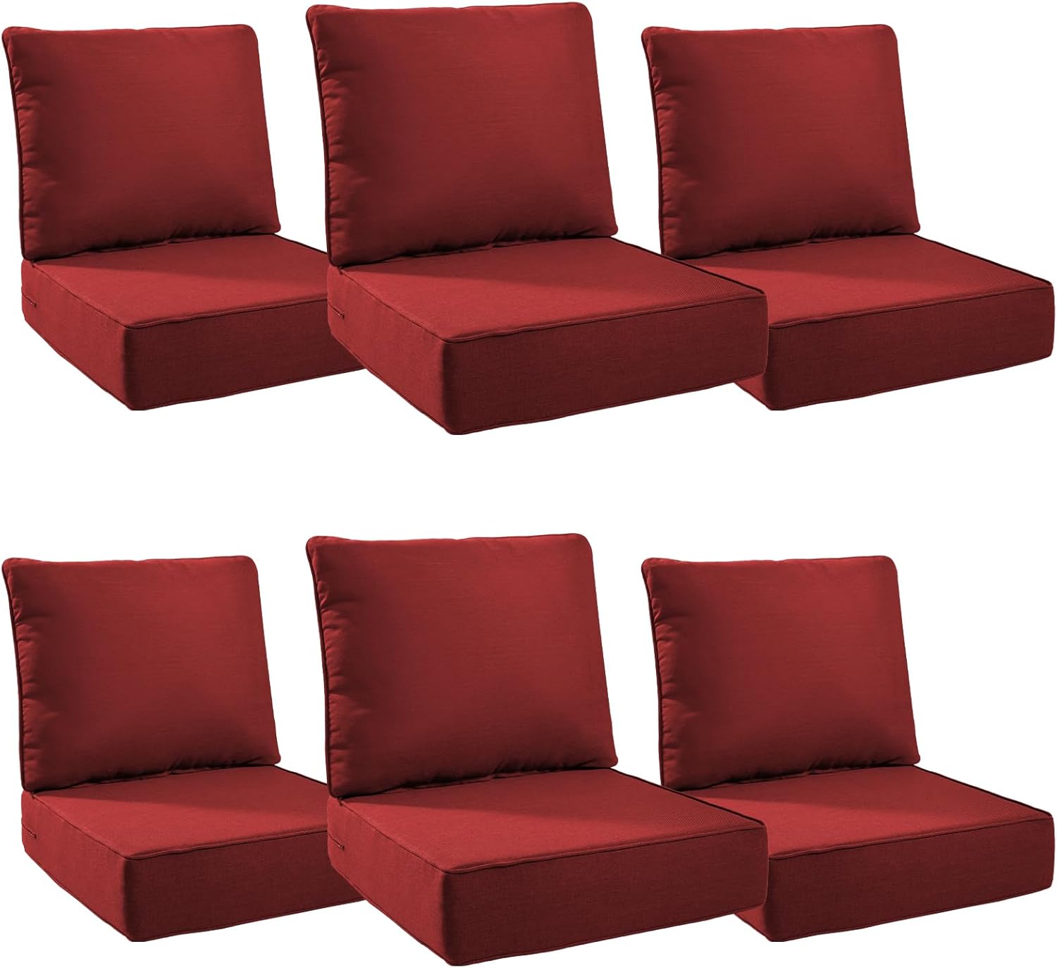 6" Thick Outdoor Cushions 24x24x6, 6-Set Deep Seat Patio Cushions with Removable Cover, Waterproof & Fade Resistant Replacement for Wicker Chair, Loveseat, Sofa - Red
