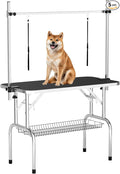 46'' Dog Grooming Table for Large Dogs, Foldable Professional Grooming Table for Dogs at Home with Double Loops/Mesh Tray/Adjustable Arm, Capacity up to 330lbs, Black