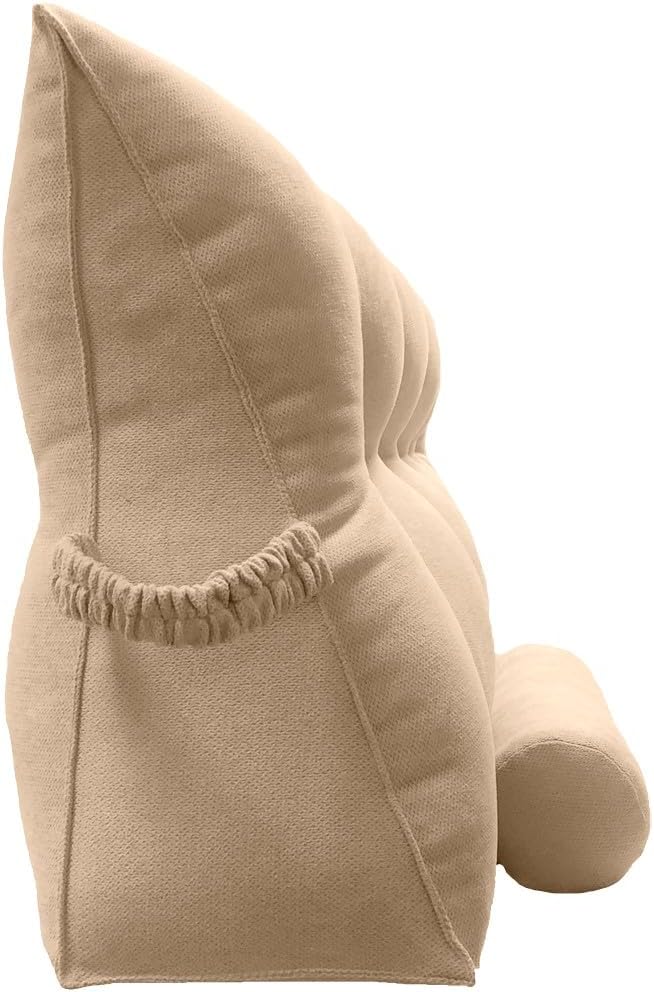 Triangular Reading Bed Rest Pillow Large Bolster Cushion Headboard Backrest Wedge Pillow with Two Detachable Roll Pillows for Neck & Lumbar Support (Champagne, Queen: 59 x 8 x 20 inches)