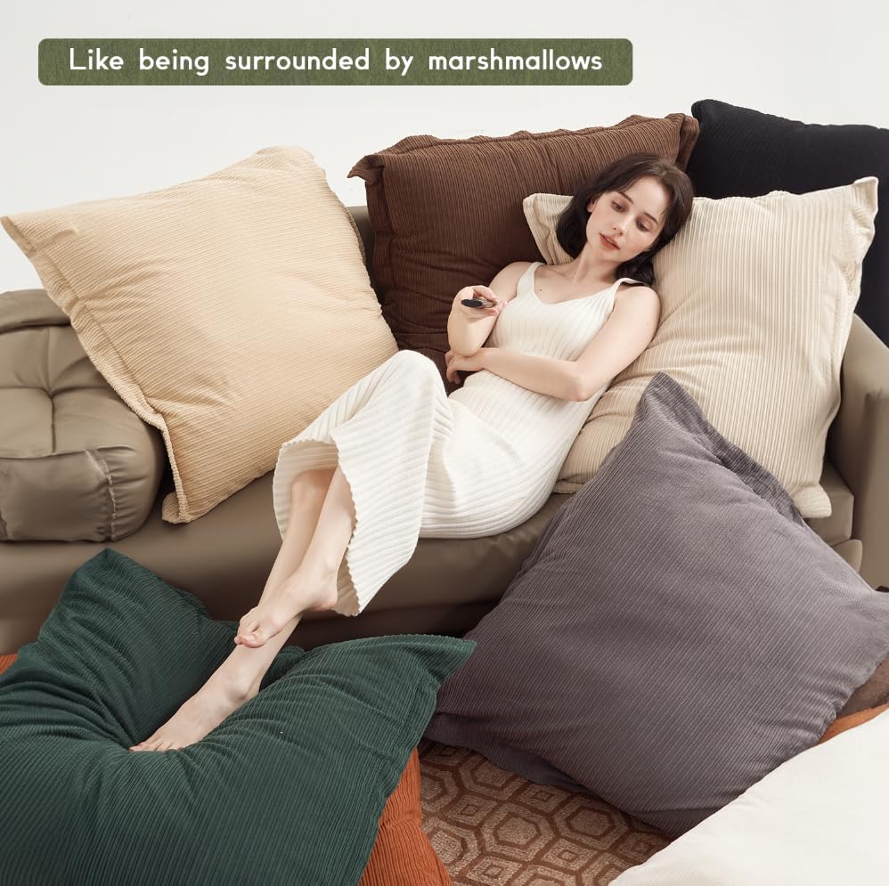 30x30 Inch Corduroy Pillow Cover Set (3-Pack) -Only Covers, No Insters（Camel/Beige/White）