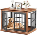 42 in Solid Wood Dog Crate Furniture for Dogs-Dog Kennel Indoor for End Table, Chew-Proof and Silent Latches Design for Large and Medium Dogs, Dog Kennel Furniture-(Brown+Black)