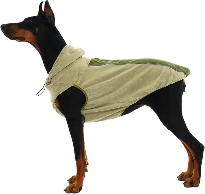 IECOii Fleece Dog Sweater for Large Dogs, Reflective Dog Fleece Sweatshirt Vest with Convenient Leash Hole, Lightweight Turtleneck Sweater for Fall Winter, Warm Great Dane Hoodie, Green, XXXL