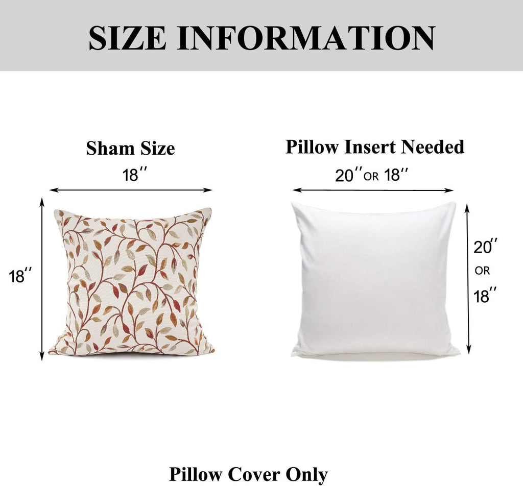 YOUR SMILE Classical Embroidery Jacquard Beige Leaf Pattern Square Decorative Throw Pillow Case Cushion Cover 18 x 18 inch