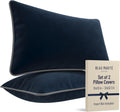 2 Pack Velvet Decorative Throw Pillow Covers, 12"x20", Navy Blue and Grey, Solid, Modern, Contrast Piping, Indoor Use, Bedroom & Living Room
