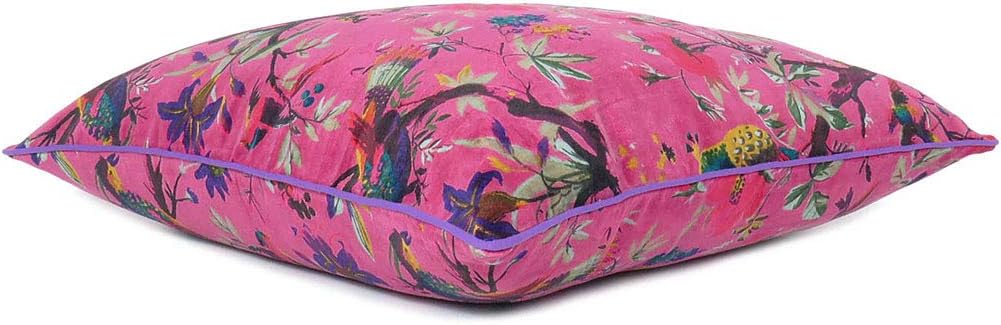 Eyes of India 20x20 inch Burgundy Red Velvet Floral Flower Bird Throw Pillow Sofa Cushion Cover Case Couch Colorful Boho Chic Bohemian Accent Indian Handmade Cover Only