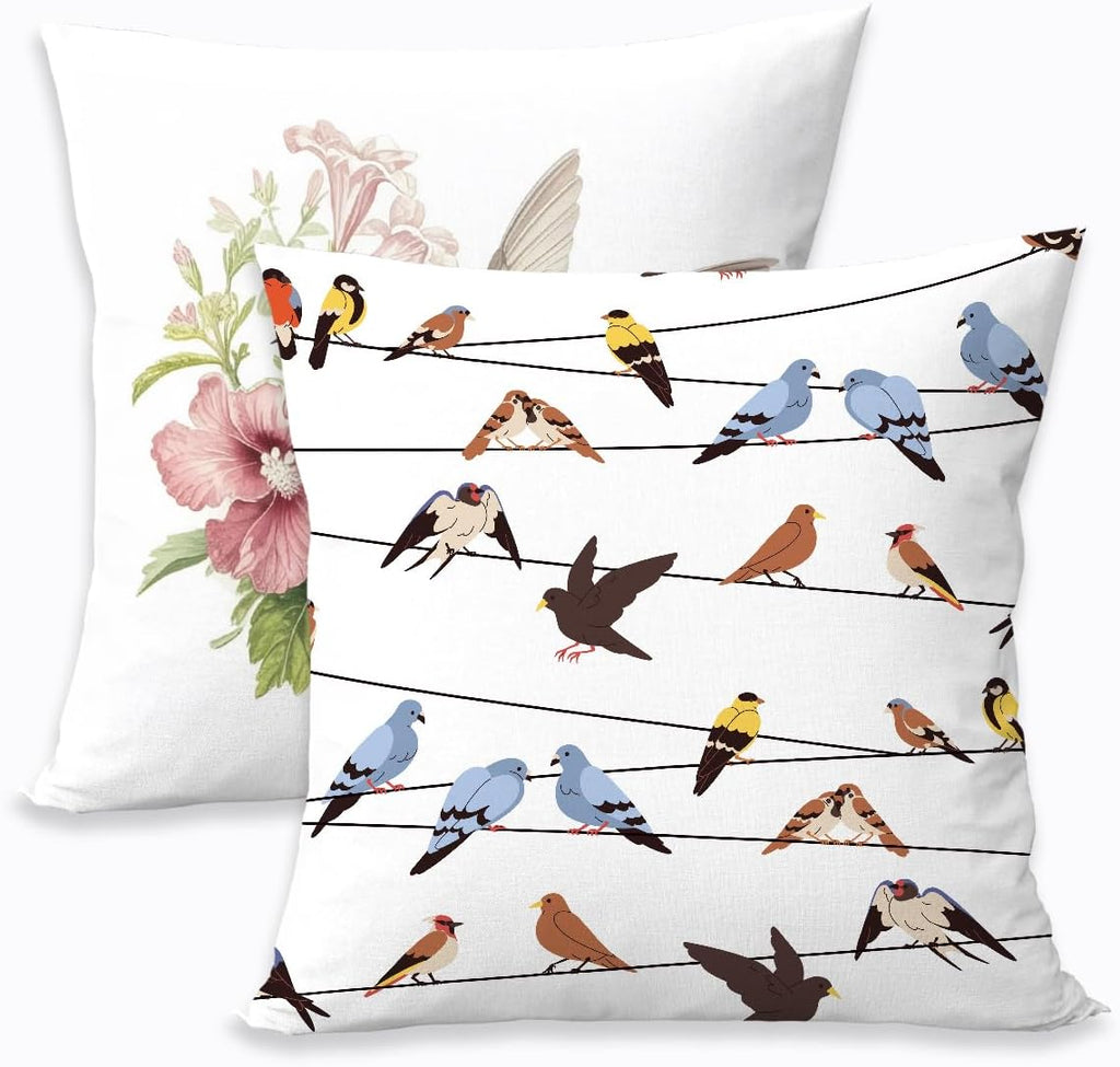 Summer Hummingbird Pillow Covers French Vintage Throw Pillows, Spring Peony Dahlia Floral Decorative Farmhouse Cushion Case for Sofa Couch Set of 2, Gifts for Women Friend Sister Birthday Christmas