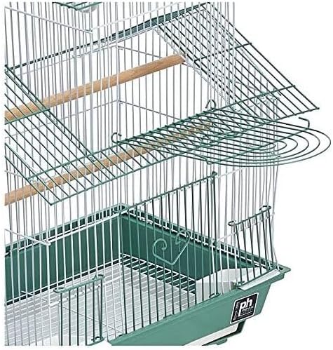 Rustic Retreat Bird Cage with Natural Wood Accents, Durable Metal Construction, Spacious Interior, and Comfortable Features for Birds' Green