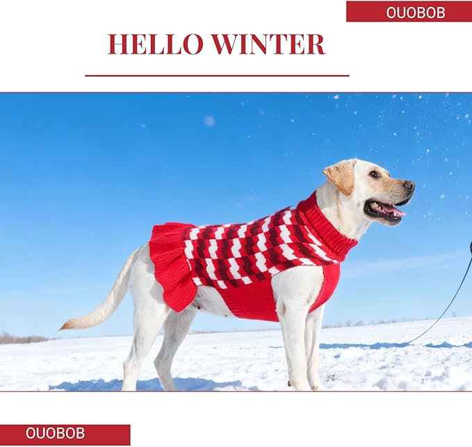Dog Sweaters for Large Dogs Girl, Dog Sweater Dress with Leash Hole, Thick Turtleneck Knitwear for Female Dogs, Warm Fall Winter Dress for Cold Weather, Thanksgiving, Christmas - Red XL