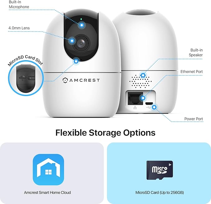 Amcrest 1080P WiFi Camera Indoor, Nanny Cam, Dog Camera, Sound & Baby Monitor, Human & Pet Detection, Motion-Tracking, Phone App, Pan/Tilt Wireless IP Camera, Night Vision, Smart Home ASH21-W