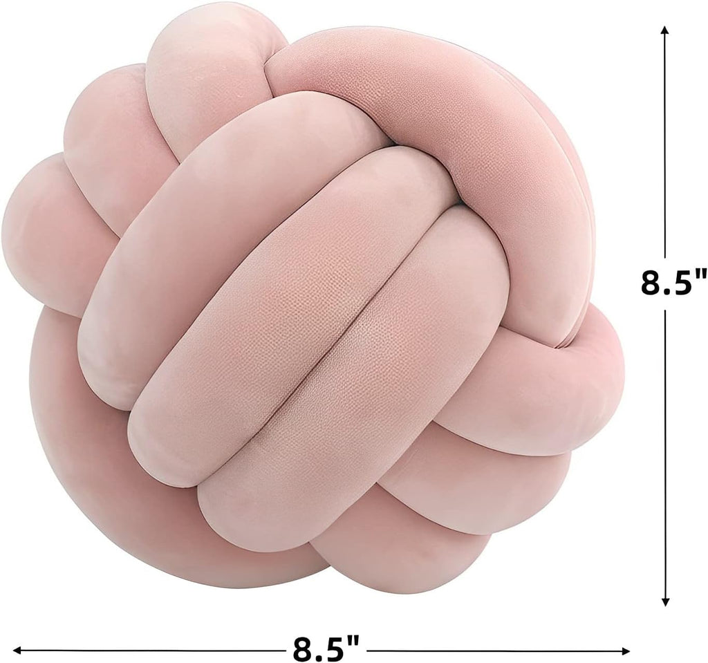 Knot Ball Pillows, Round Throw Pillow Cushion Home Decoration Soft Plush Pillow, Throw Knotted Ball Pillow Handmade Children Room Decoration Round Plush Toy Pillow (Leather Pink,8.5"/22cm)