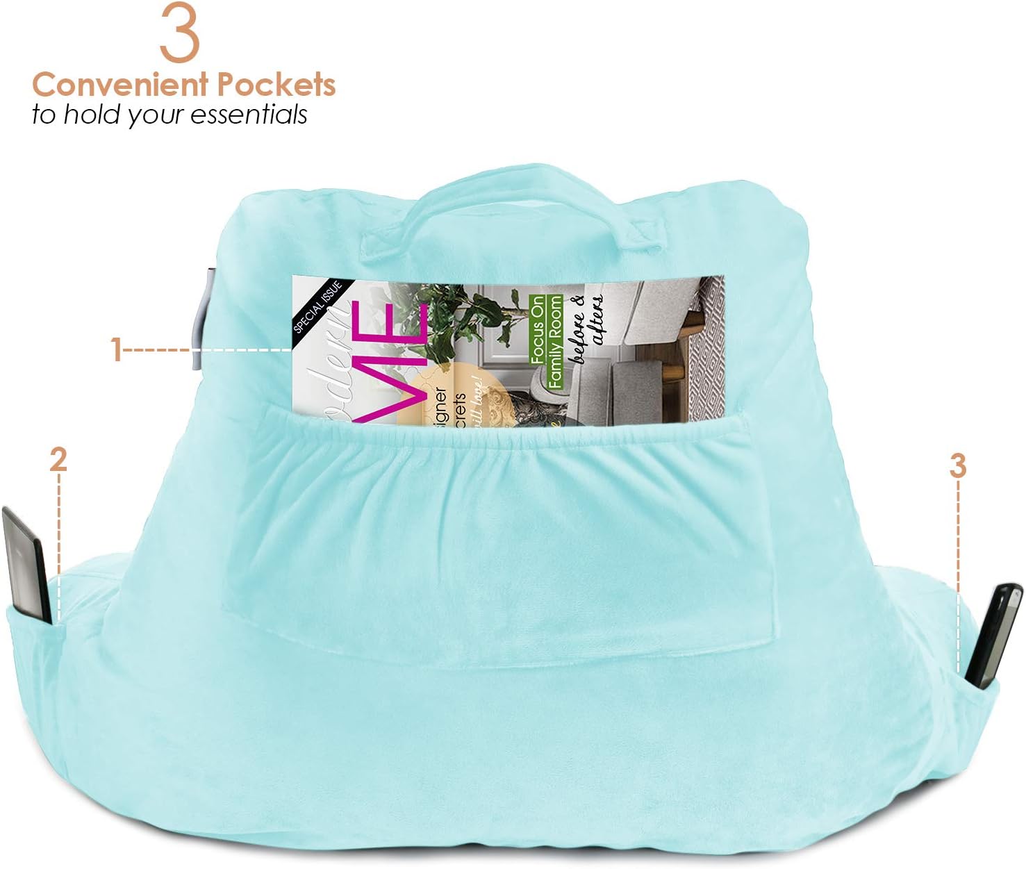 Nestl Reading Pillow with Shredded Memory Foam, Designed for Sitting Up in Bed and Couch, Back and Arms Adjustable Support for Adult & Teens Backrest Pillows for Reading with Washable Cover Light Blue