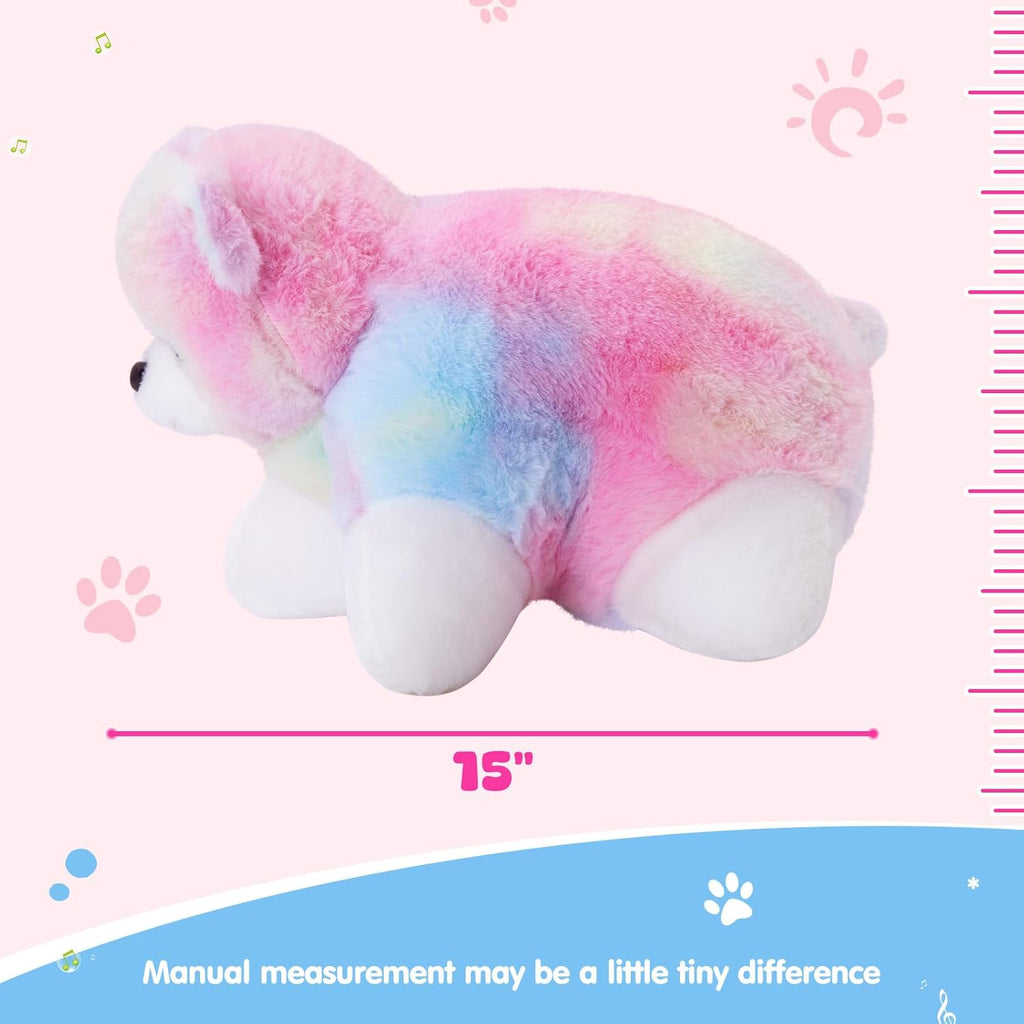 Glow Guards 15" Light up Musical Rainbow Teddy Bear Plush Pillow, Cute Stuffed Animal Soft Lovely Colorful Toy, Bedtime Sofa Decors, Christmas Birthday Children's Day Hoilday Gift for Toddler Kids