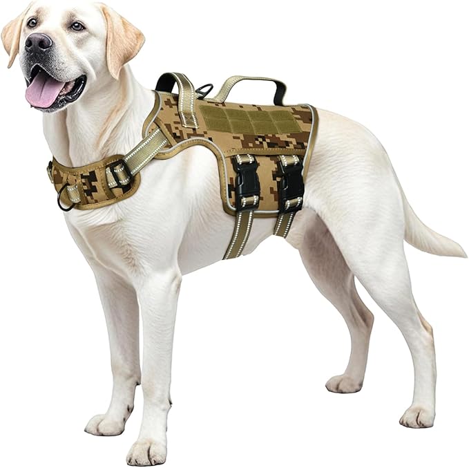 Dog Harness for Large Dogs Heavy Duty, No Pull Tactical Dog Harness with Molle System, Easy On and Off Service Dog Vest, Breathable Padded, Adjustable Reflective Pet Vest for Walking Hiking Training