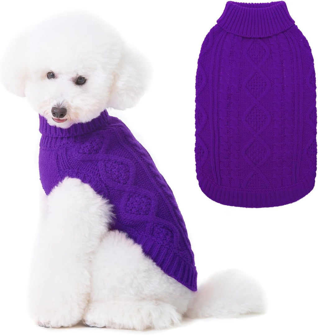 BINGPET Thermal Knitted Dog Sweater for Small Medium Large Dogs,Winter Puppy Cat Coat Warm Sweartershirts Outfits,Classic Cable Knit Turtleneck Pullover Dog Jumper Coat Warm Sweartershirts