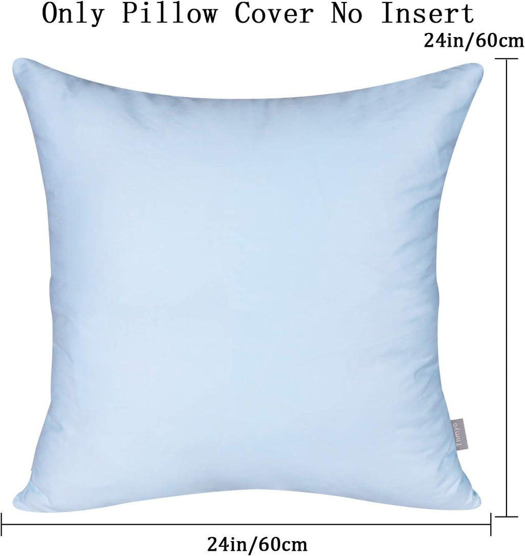 Thmyo 4-Pack 100% Cotton Comfortable Solid Decorative Throw Pillow Case, Square Cushion Cover Pillowcase Sublimation Blank Pillow Covers DIY Throw Pillowcase for Sofa(24x24 inch/ 60x60cm,Light Blue)