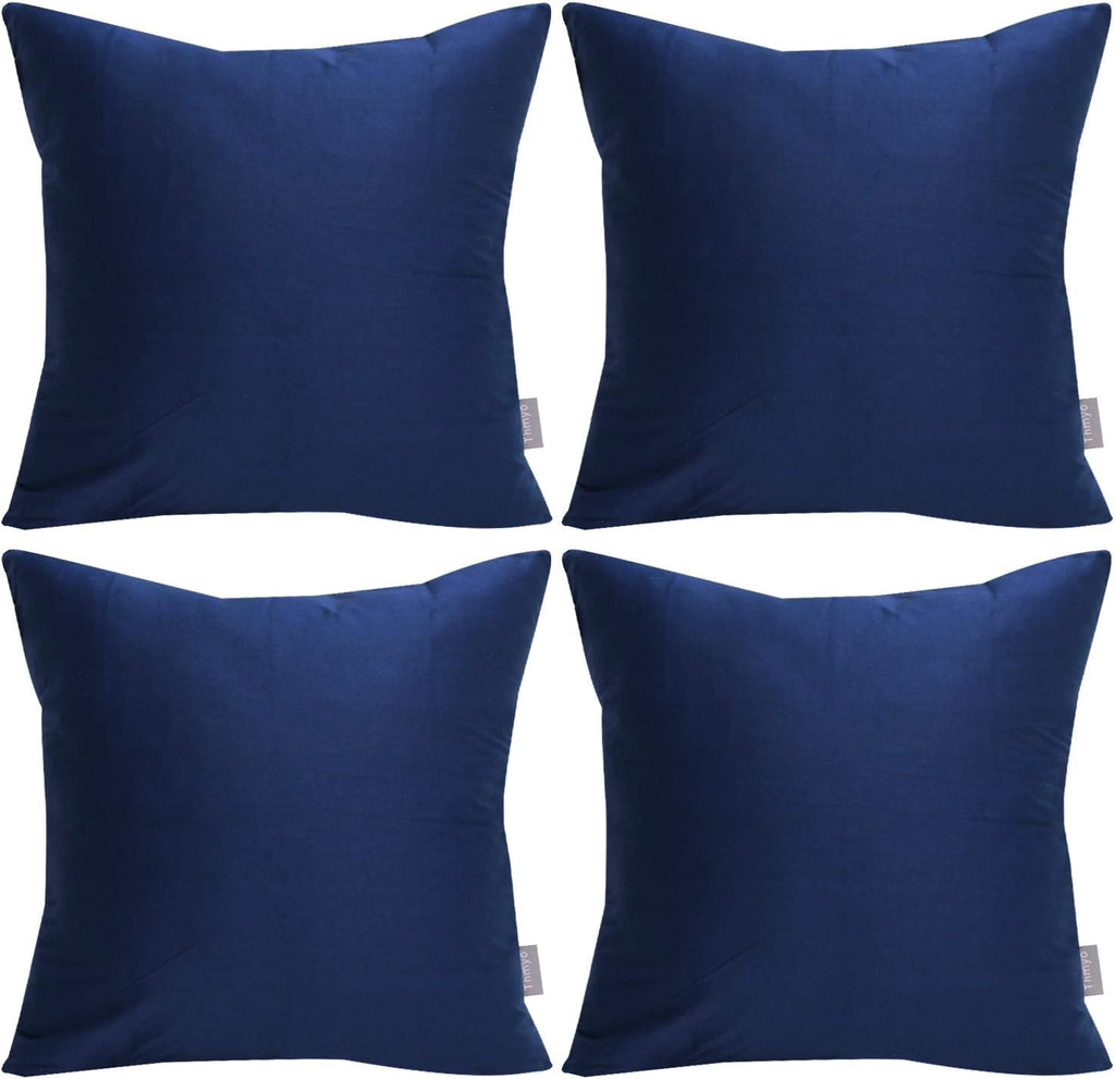 Thmyo 4-Pack 100% Cotton Comfortable Solid Decorative Throw Pillow Case Square Cushion Cover Pillowcase Sublimation Blank Pillow Covers Christmas DIY Throw Pillowcase(18x18inch/45x45cm,Midnight Blue)