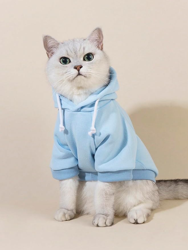 QWINEE Basic Dog Hoodie Sweatshirt Puppy Sweater Warm Cat Costumes Pet Clothes for Chihuahua Puppy Kitten Small Medium Dogs Light Blue X-Small