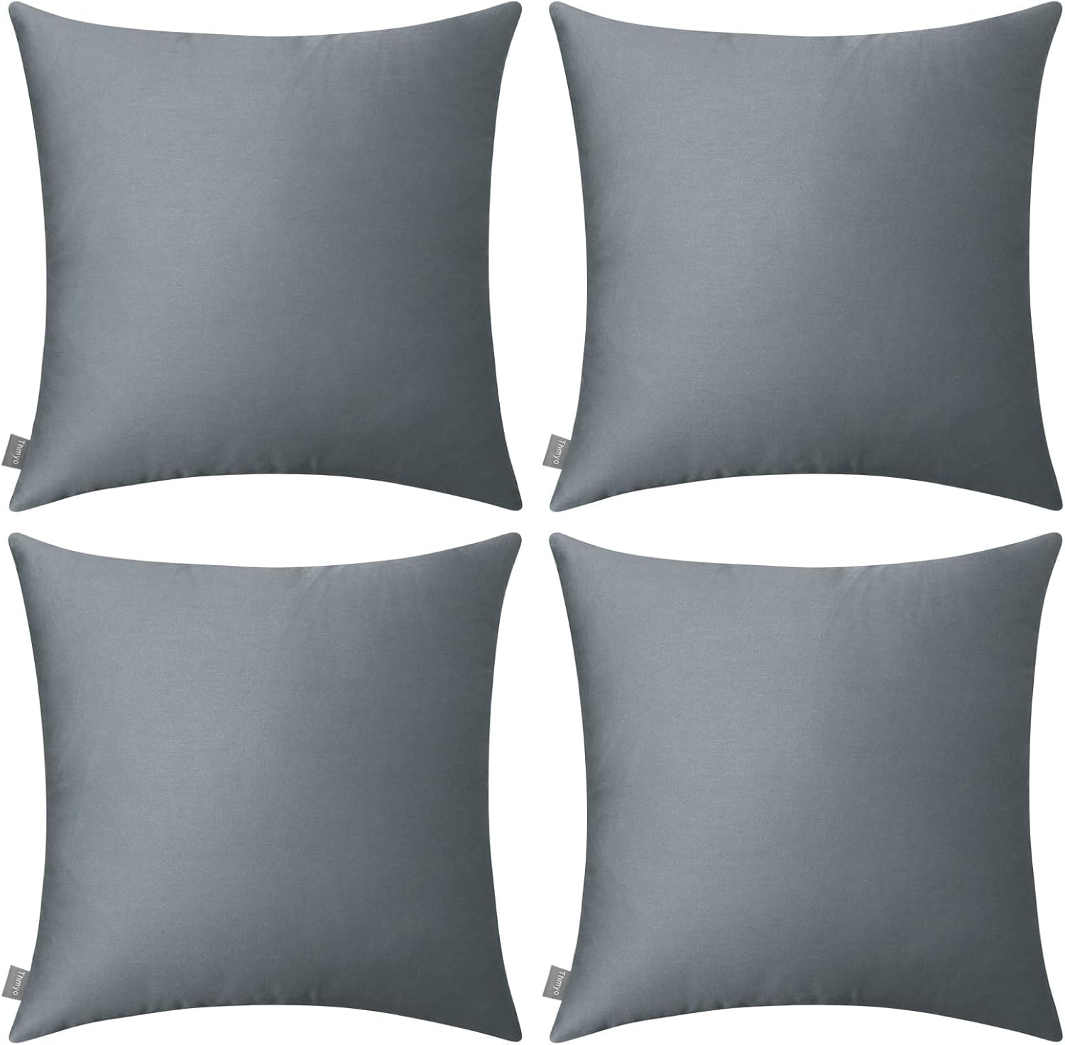 Thmyo 4-Pack 100% Cotton Comfortable Solid Decorative Throw Pillow Case Square Cushion Cover Pillowcase Sublimation Blank Pillow Covers DIY Throw Pillowcase for Sofa(18x18 inch/ 45x45cm,Dark Grey)